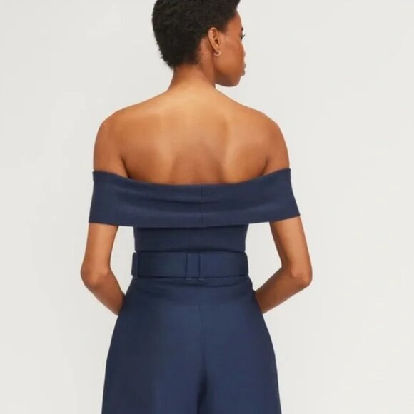 .. Everlane The Ribbed Cotton Off the Shoulder Top, Navy (M) - Picture 10 of 10
